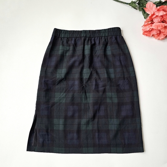 J.Crew Blackwatch Plaid Midi Skirt Pull On Elastic Waist Pockets L - Picture 10 of 13